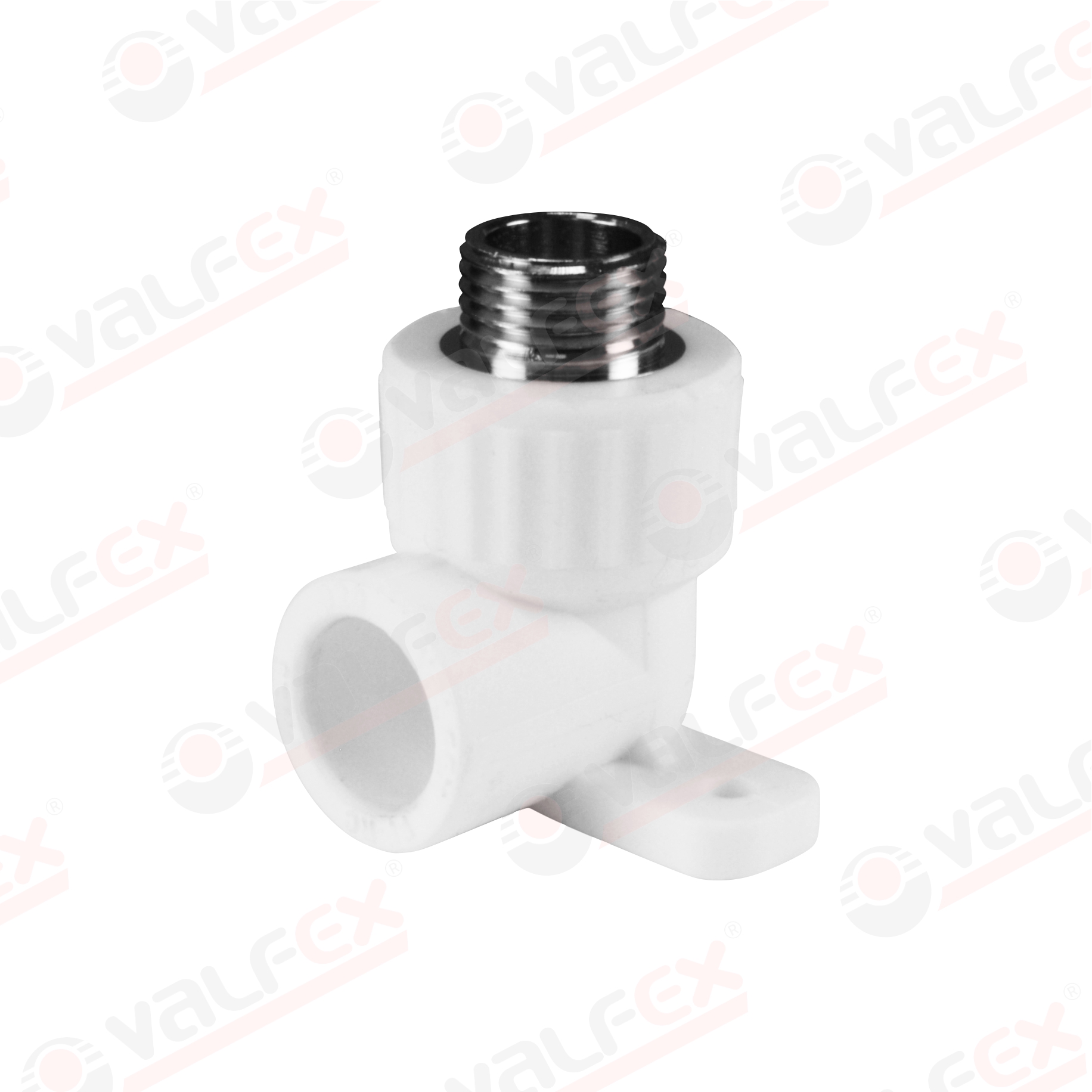 Угольник PP-R белый НР Дн 20х1/2" VALFEX (80/20) с крепл.