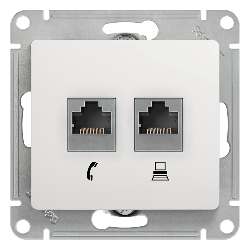 Розетка двойная SchE GLOSSA бел RJ11+RJ45 кат 5Е