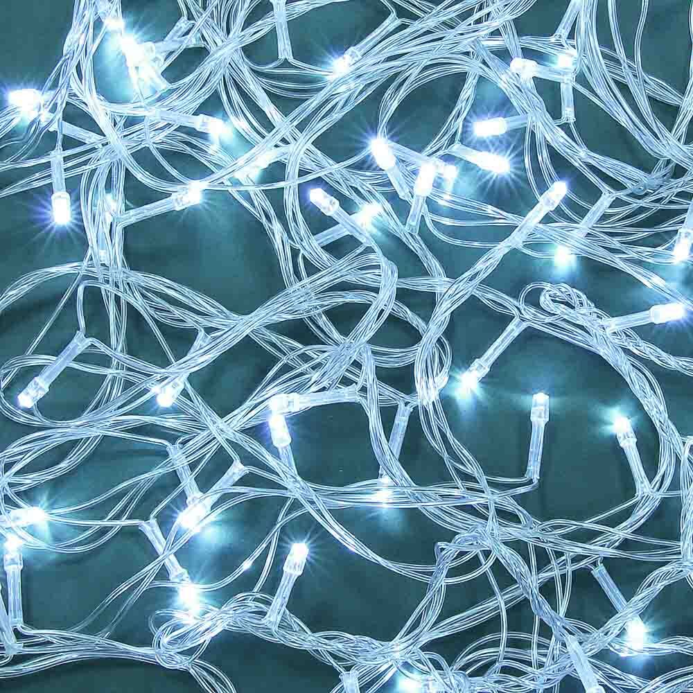 Гирлянда эл. вьюн 10м, 100 LED, белый, пост. свеч., ПВХ прозр., коннектор, 220В СНОУ БУМ