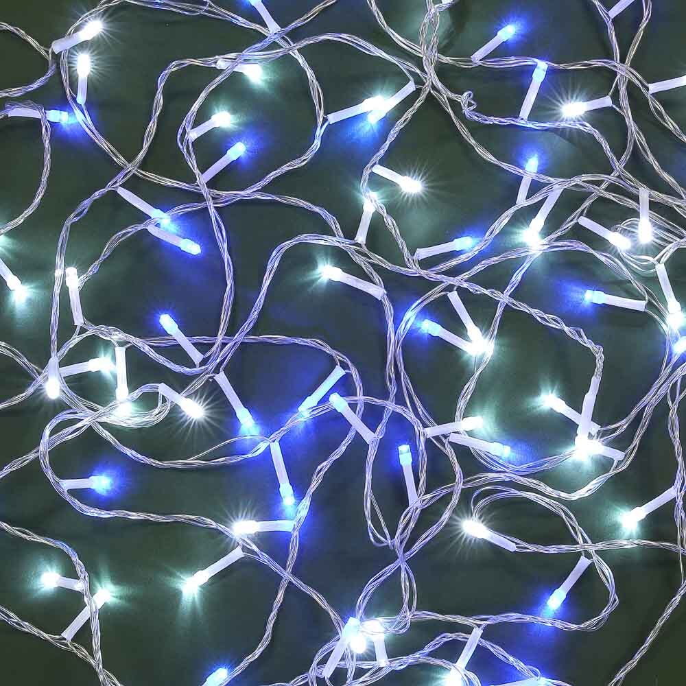 Гирлянда электр. вьюн 9м, 100LED, голубой+белый, постоянное свечение, ПВХ прозрачный, 220В СНОУ БУМ