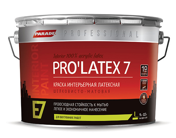 Краска латексная PARADE PRO'LATEX Е7 база С шелк-мат. 2,7л Россия