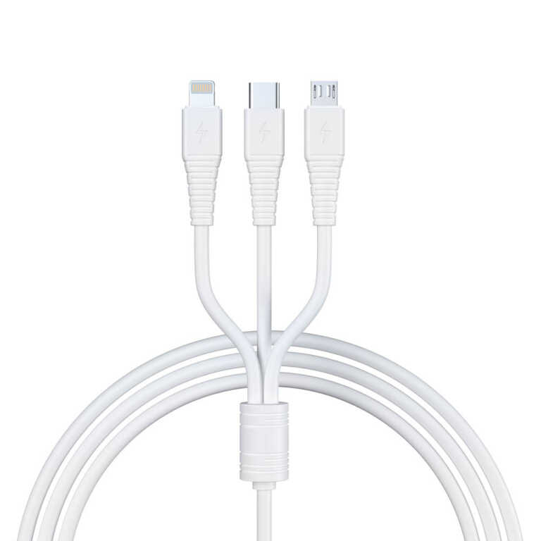 Кабель для зарядки BY 3 в 1 Классика iP/Micro USB/Type-C 1м 3A белый