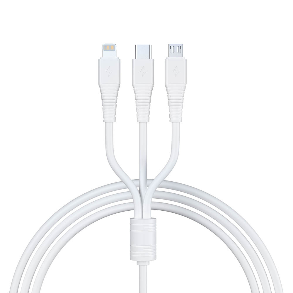 Кабель для зарядки BY 3 в 1 Классика iP/Micro USB/Type-C 1м 3A белый