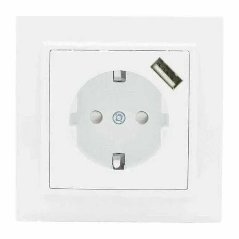 Розетка 1гн с З/К+USB шторки с/у белый 16А Минск EKF