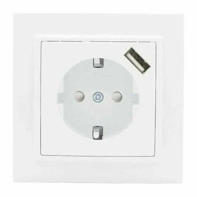 Розетка 1гн с З/К+USB шторки с/у белый 16А Минск EKF