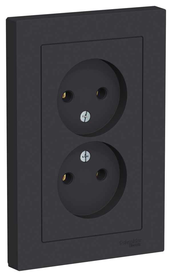 Розетка двойная без заземления, 16А, в сборе, КАРБОН ATLASDESIGN