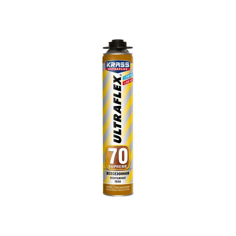 Пена монт KRASS ULTRAFLEX 70 Supreme Пистолетная Всесезонная 0,89л Россия