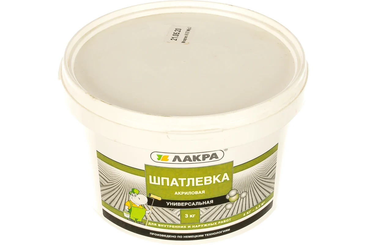 Шпатлевка акриловая универсальная Лакра для внутренних и наружных работ 3кг Россия Шпатлевка акриловая универсальная Лакра для внутренних и наружных работ 3кг Россия