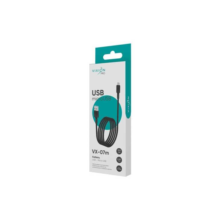 Кабель USB VIXION PRO (VX-07m) microUSB (1м) (черный)