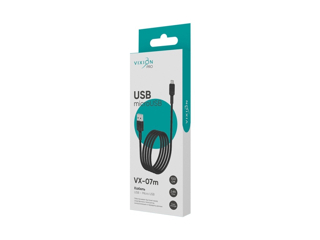 Кабель USB VIXION PRO (VX-07m) microUSB (1м) (черный)