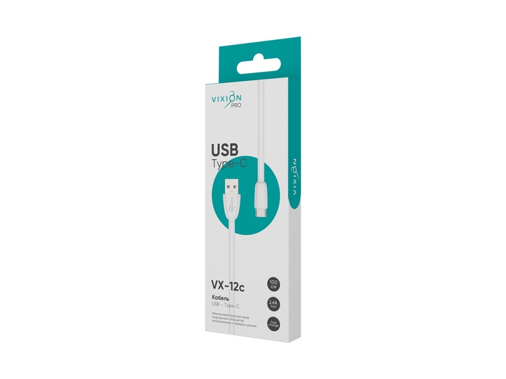 Кабель USB VIXION PRO (VX-12c) Type-C силиконовый (1м) (белый)