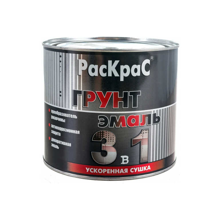 Грунт-эмаль РАСКРАС черная 3в1 1.9кг КВИЛ