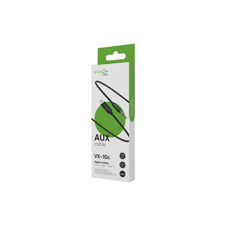 Кабель AUX VIXION PRO (VX-10c) Jack 3,5 (M) - Type-C (черный)