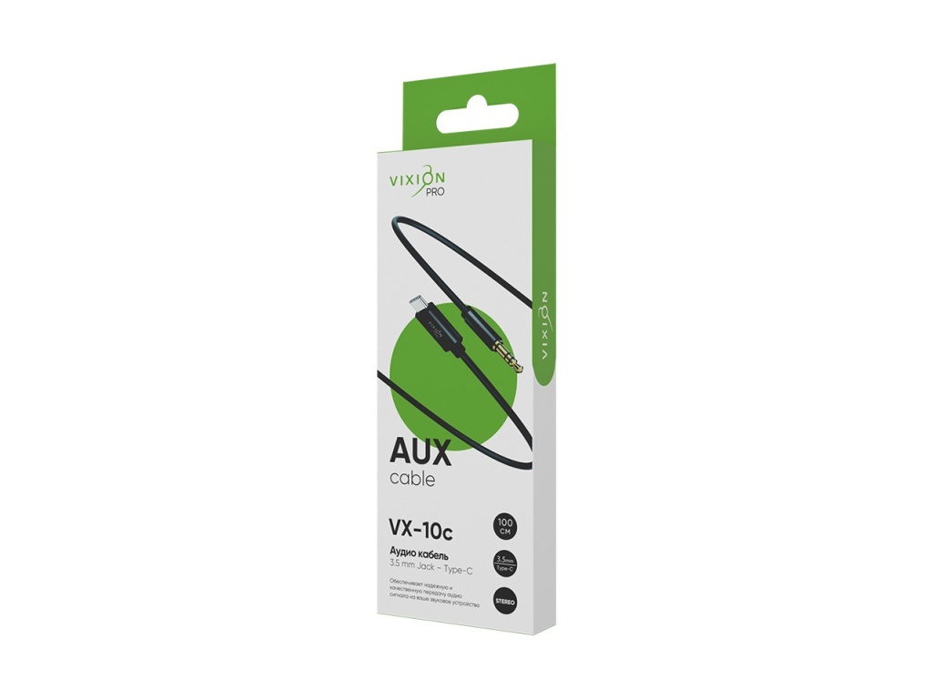 Кабель AUX VIXION PRO (VX-10c) Jack 3,5 (M) - Type-C (черный)
