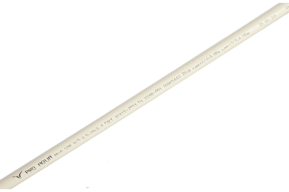 Труба PP-R БЕЛАЯ Ру20 Дн 20х3,4  SDR6 L=2м/шт Pro Aqua