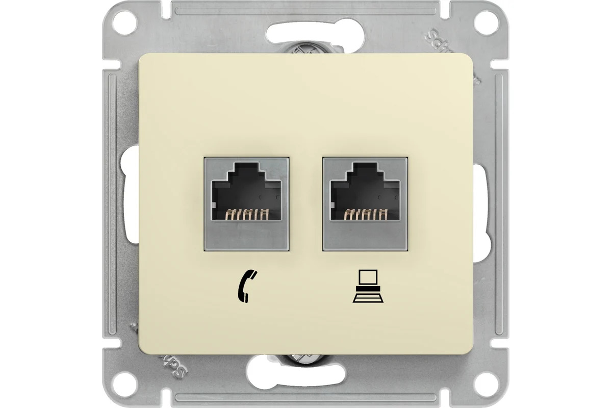 Розетка двойная SchE GLOSSA беж RJ11+RJ45 кат 5Е