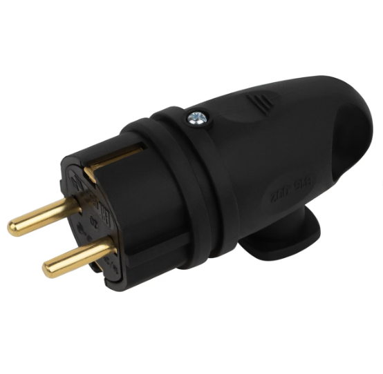 Вилка угловая с З/К черная каучук 16A IP44 V9-B-IP44 ЭРА