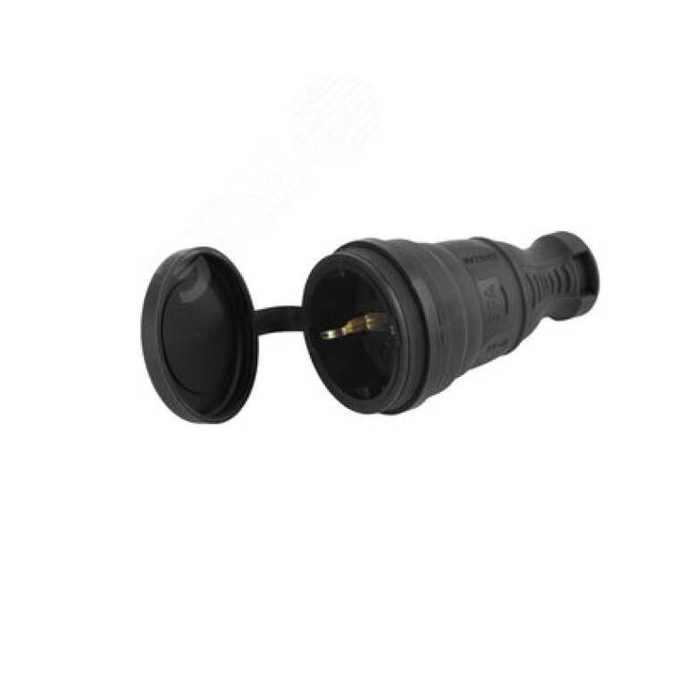 Колодка 1гн с З/К черная каучук с крышкой переносная IP44 R8-B-IP44 ЭРА