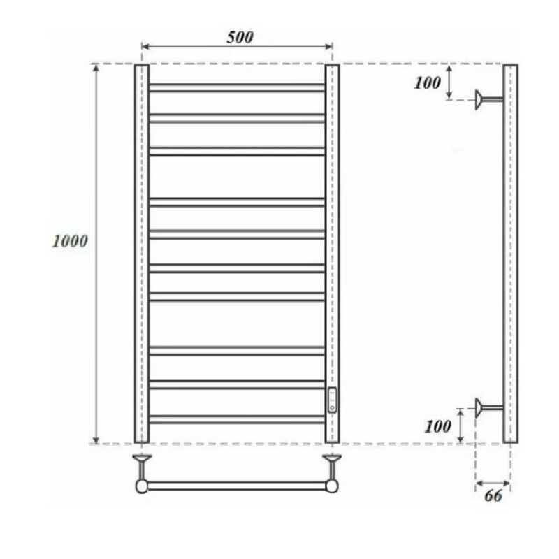 Полотенцесушитель электрический Point Аврора PN10850B (500x1000), чёрный