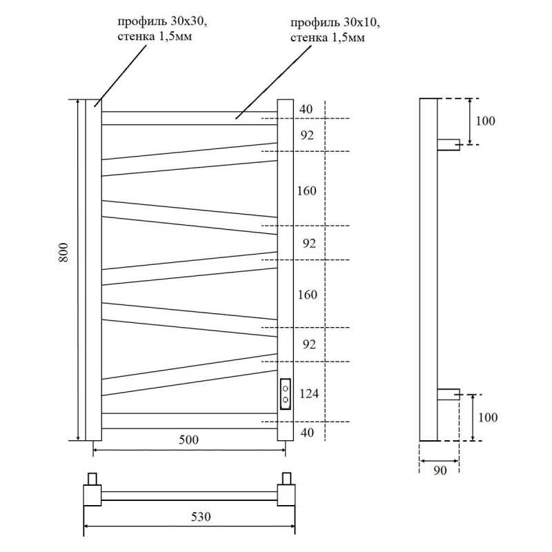 Полотенцесушитель электрический Point Феникс PN15858B П7 (500x800), черный