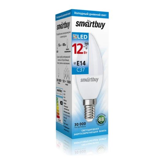 Лампа светодиодная (LED) C37-12W/6000 (SBL-C37-12-60K-E14) Smartbuy Лампа светодиодная (LED) C37-12W/6000 (SBL-C37-12-60K-E14) Smartbuy