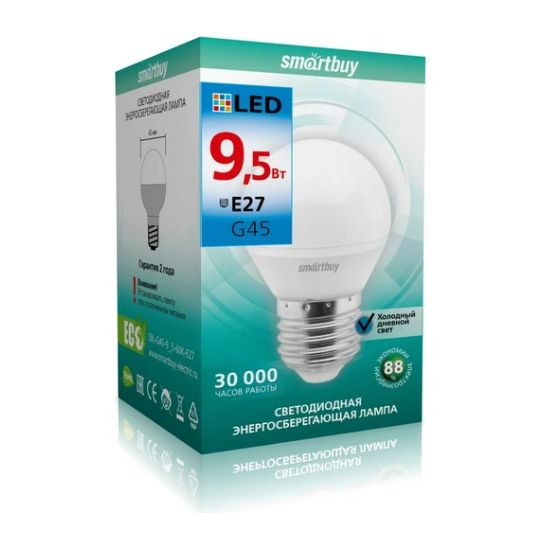 Лампа светодиодная (LED) G45-9,5W/6000/E27 Smartbuy Лампа светодиодная (LED) G45-9,5W/6000/E27 Smartbuy