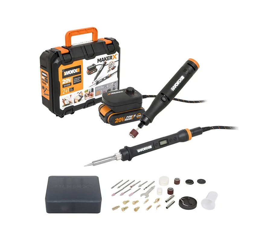Набор WORX Гравер аккумуляторный WX739.9 + Выжигатель WX744.9 20V 2.0Ач кейс