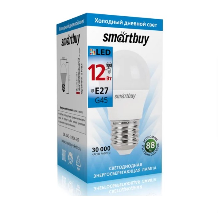 Лампа светодиодная (LED) G45-12W/6000/E27 Smartbuy Лампа светодиодная (LED) G45-12W/6000/E27 Smartbuy